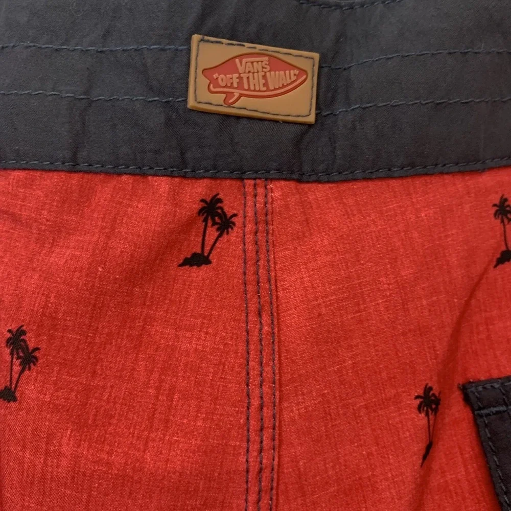 Van Novelty Board Shorts Men 32 Palm Trees Red Stretch Beach Vacation Inseam‎ 7